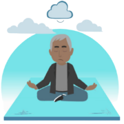 Illustration of Mindfulness Exercises with a man meditating.